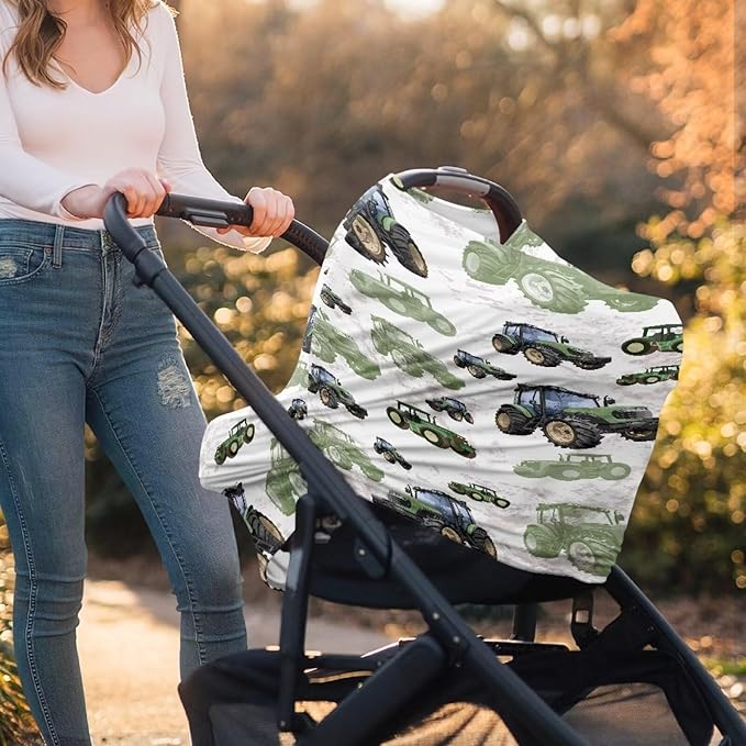 Binienty Womens Nursing Cover Breastfeeding Scarf, Truck Tractor Print Baby Car Seat Covers Multi Use Newborn Carrier/Stroller/Shopping Cart, Girl Boy Stroller Cover Gifts