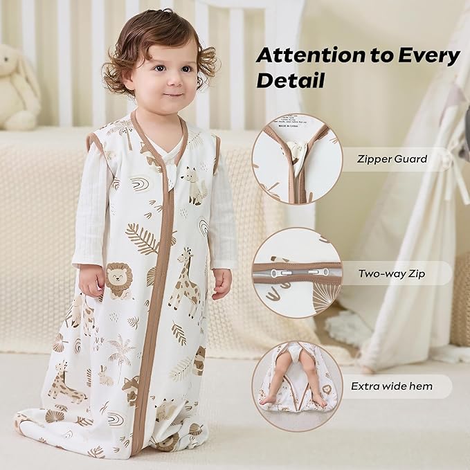 JELLYMONI Baby Sleep Sack 18-24 Months 0.5 Tog Wearable Blanket for Baby, 100% Cotton 3 Pack Infant Toddler Sleeping Sack Lightweight Soft 2-Way Zipper Sleepsack