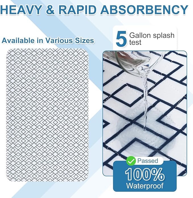 OUTCREATOR® Washable Bed Pads 34" x 56" (Pack of 2), Incontinence Mattress Protector, Anti-Slip Waterproof Underpads for Adults Kids Elderly Pets Absorbency & Reusable Bedwetting Pads (White Geometry)