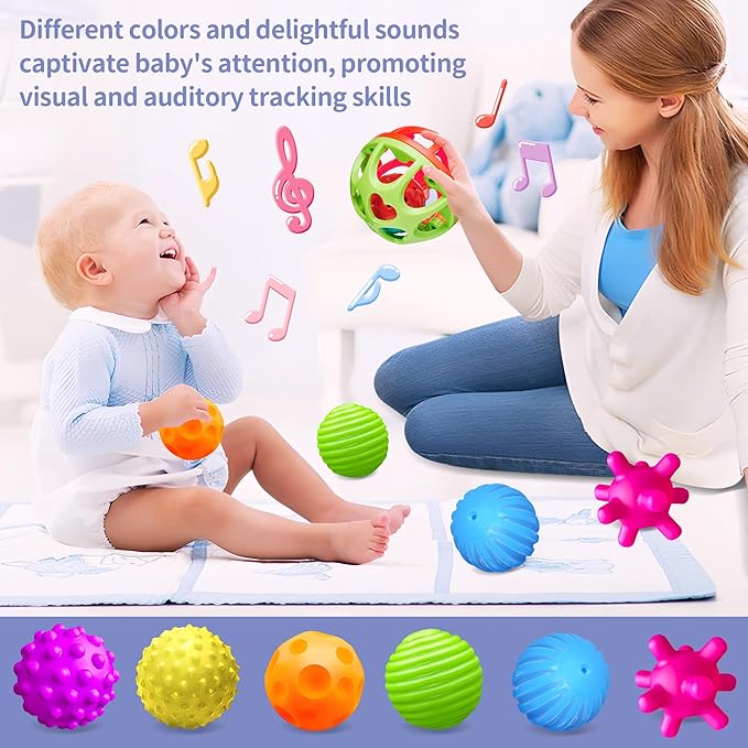 Montessori Toys - Sensory Balls for Toddlers, Multiple Textures Colorful Sensory Toys for Babies 1-3, Hand Catching Baby Balls, Baby Rattle 3-6 Months