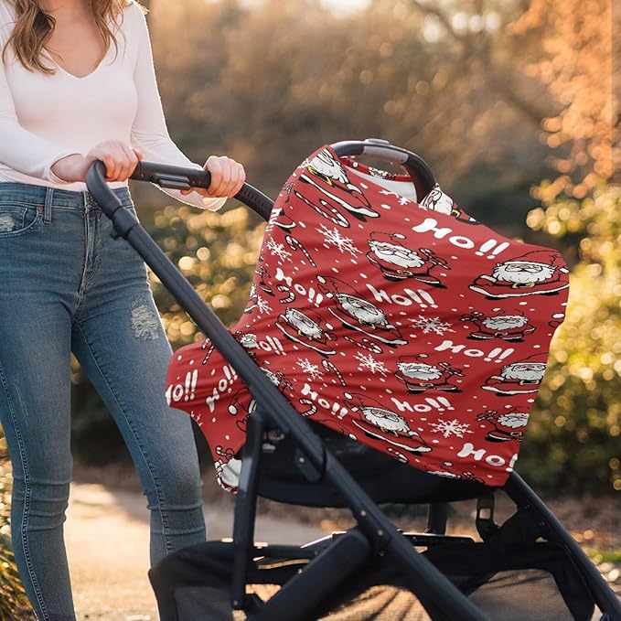 Binienty Christmas Santa Claus Nursing Cover for Moon Christmas Decor Soft Lightweight Car Seat Canopy Multi Use Breastfeeding Covers Breathable and Comfy