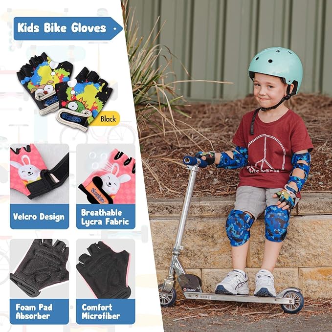 Soft-Style Kids Knee and Elbow Pads with Bike Gloves, Flexible Impact-Resistant Gear for Ages 2-11, Designed for Balance Bikes, Roller-Skating, and Skateboarding