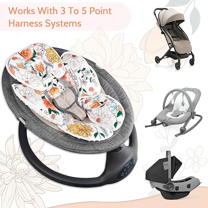 Pea Pod Baby Car Seat Head Support for Newborn, 2 in 1 Infant Car Seat Head Body Support for Girls Extra Soft Breathable Baby Car Seat Cushion Insert for Strollers, Swings, Bouncers, (Retro Floral)