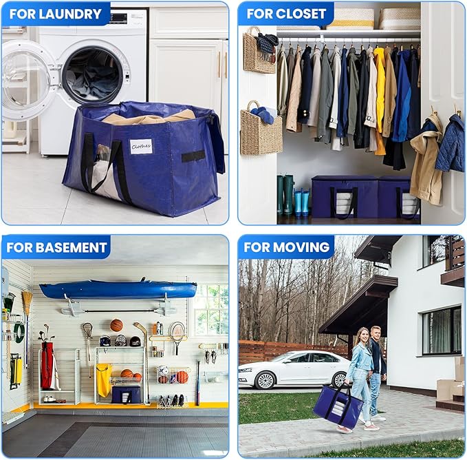 TAILI 6 Pack Dark Blue Extra Large Storage Bags, Heavy Duty Totes with Visible Window, Wrap Around Handles, Perfect for Moving