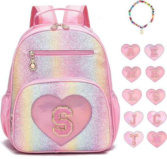 I IHAYNER Kids Glitter Lightweight Backpack for School Travel & Daycare, Toddler Backpack for Girls 3+ Preschool Kindergarten Elementary Kids Backpack-Rainbow Pink S