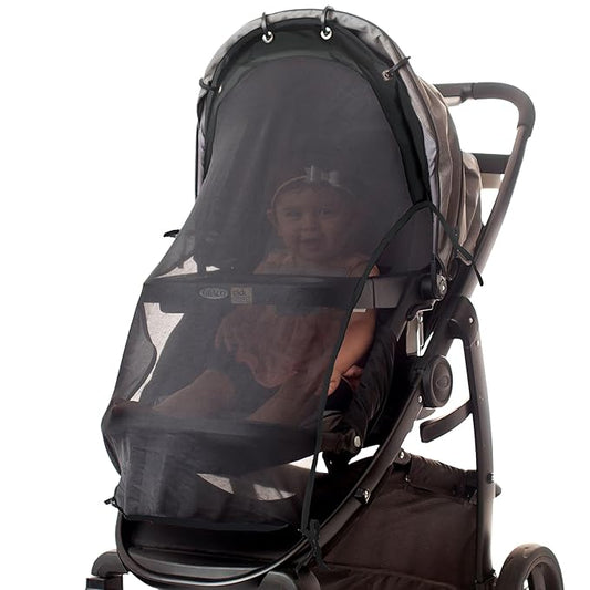 Stroller Sun Shade - Universal UV Protection Cover for Strollers Sunshade with See Through, Clip-On Sun Blocker, Sun Shield for Baby, Breathable Adjustable Fit, Full Coverage, L Black