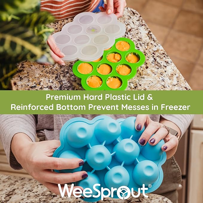 WeeSprout Silicone Baby Food Freezer Tray with Clip-on Lid - Perfect Storage Container for Homemade Baby Food, Vegetable & Fruit Purees, and Breast Milk (Bright Red, Ten 1.5 Ounce Sections)