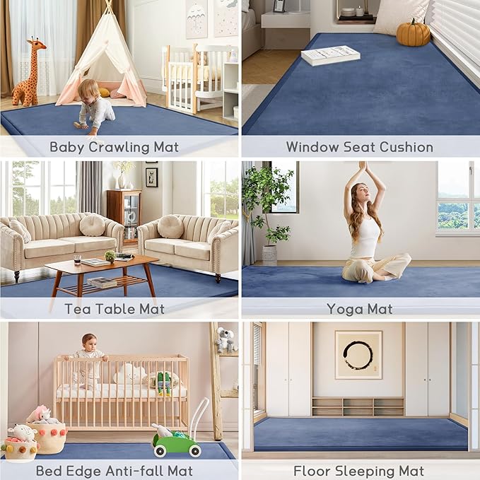 Baby Play Mat 1.2" Thick Memory Foam Nursery Rug Area Rug, 6’7” X 6’7” Yoga Mat Playmat Crawling Mat for Baby,Toddlers,Infants,Kids,Floor Mat Tatami Mat for Living Room with Non-Slip(Blue)