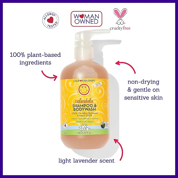 California Baby Calendula Baby Shampoo and Conditioner Set | 100% Plant-Based | 19oz Soothing Lavender Body Wash + 8.5oz Lavender Conditioner |
