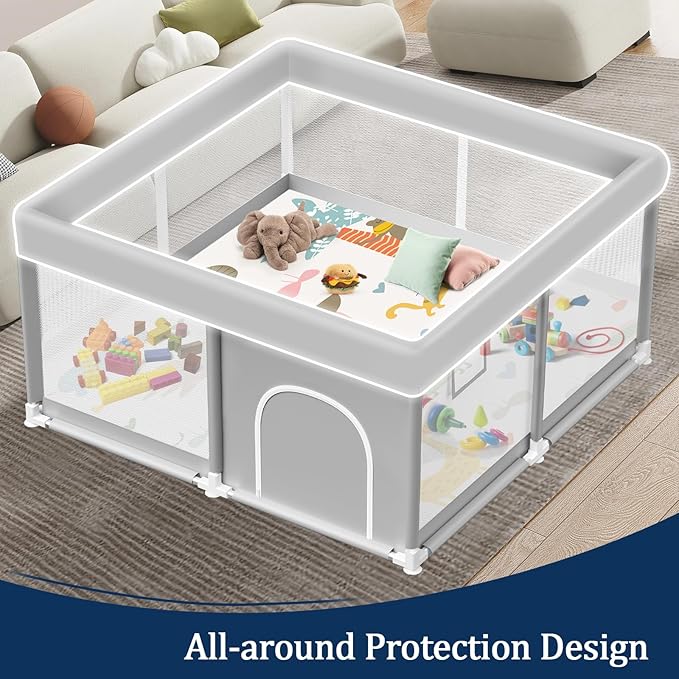 Baby Playpen with Mat, 50x50 inch Playpen for Babies and Toddlers with Mat, Baby Playard Safety Fence Active Center for Indoor