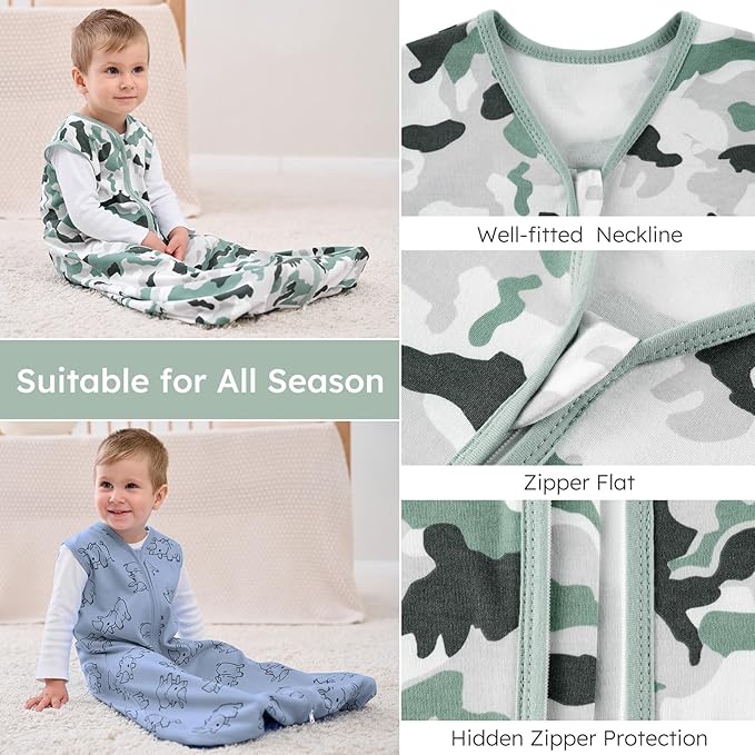 Yoofoss Baby Sleep Sack 18-24 Months Baby Wearable Blanket 100% Cotton 2-Way Zipper TOG 0.5 Toddler Sleeping Sack 3 Pack, Lightweight Sleep Sacks for Babies(X-Large)