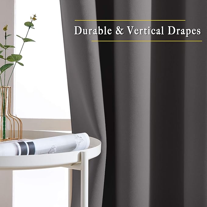 NICETOWN Blackout Cafe Curtains 50 inches Long - Triple Weave Grommet Top Thermal Insulated Light Blocking Panels for Bathroom/Kitchen, Grey, W34 x L50, Set of 2