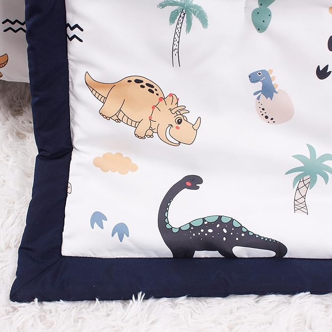 Belsden Dinosaur 3 Piece Crib Bedding Set for Baby Boys Girls, Classic Nursery Bedding Essential Including Comforter, Crib Sheet and Crib Skirt, Ultra Soft Cozy, Dino