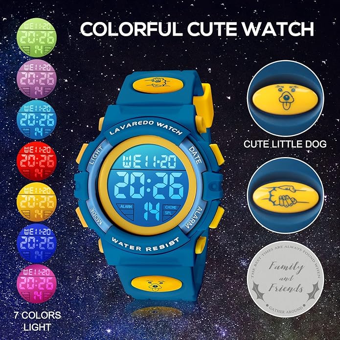 Kids Watch,Boys Watch for 3-15 Year Old Boys,Digital Sport Outdoor Multifunctional Chronograph LED 50 M Waterproof Alarm Calendar Analog Watch for Children with Silicone Band,Kids Gift