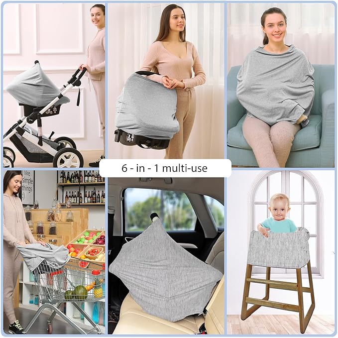Car Seat Covers Baby - Multi-use Cover Carseat Canopy, Breathable Breastfeeding Cover, Car Seat Covers for Bbies, Boys & Girls Shower Gifts (Knit Grey)