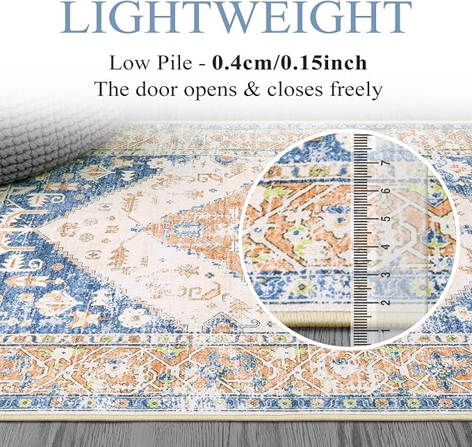 Lahome Boho Washable Living Room Rug 3x5 Throw Non-Slip Area Rug for Bedroom Lightweight Thin Rugs for Entryway Kitchen Vintage Distressed Print Aesthetic Capet for Office Bathroom Laundry Room
