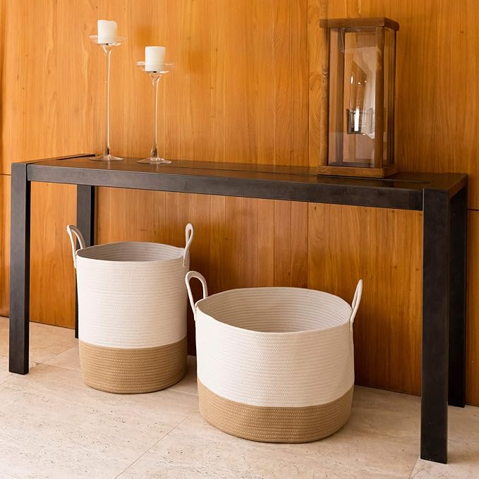 OrganiHaus Boho Laundry Basket 15x18, Baby Hamper for Nursery, Boy Basket for Toys, Basket for Blankets fror Living Room, Large Woven Basket for Storage, Towel Basket & Blanket Basket, Honey