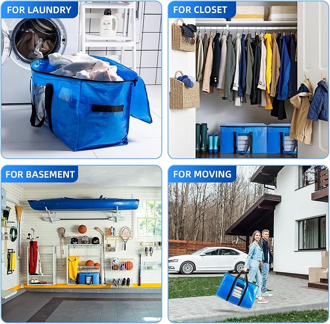 TAILI Extra Large Moving Bags, 2 Pack Blue Heavy Duty Totes For Storage with Visible Window, Wrap Around Handles, Storage Bags for Space Saving, Alternative to Moving Boxes