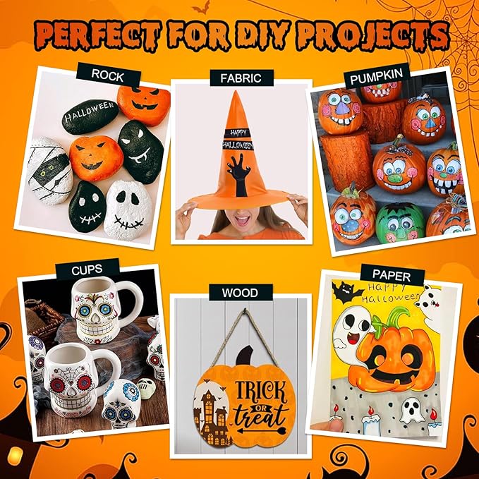 Betem 48 Colors Dual Tip Acrylic Paint Pens Markers, Premium Acrylic Paint Pens for Halloween Decorations, Wood, Canvas, Stone, Rock Painting, Glass, Ceramic Surfaces, Pumpkin Painting Kit DIY Crafts