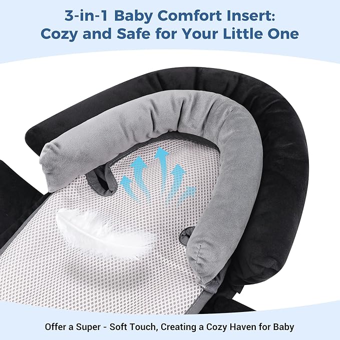 COOLBEBE Upgraded 3-in-1 Babybody Support & Strap Covers Set for Newborn Infant - Extra Soft Car Seat Insert Cushion Pad, Perfect for Carseats, Strollers, Swing, Black