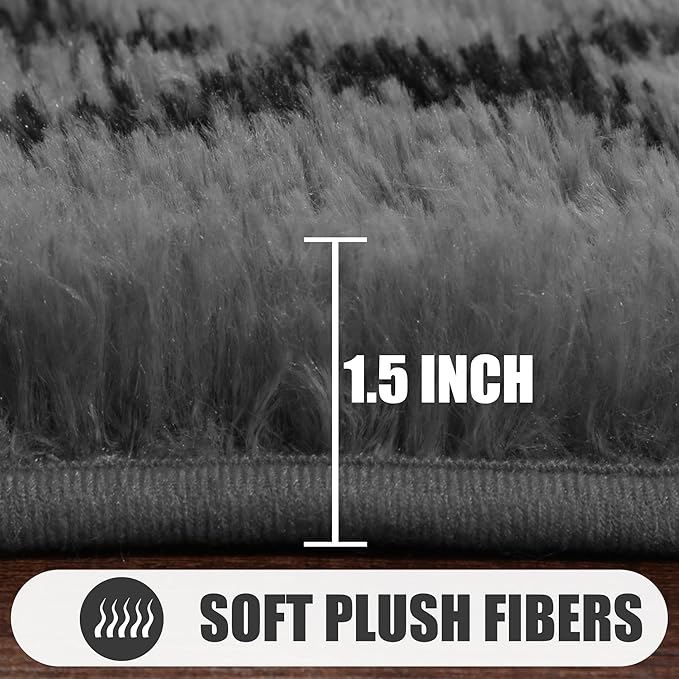 ONASAR Area Rugs for Bedroom Living Room, Washable 4x6 Fluffy Grey and Black Rug, Shaggy Geometric Floor Mat for Home Decor Aesthetic, Soft Plush Fuzzy Carpet for Nursery Kids Teen Dorm