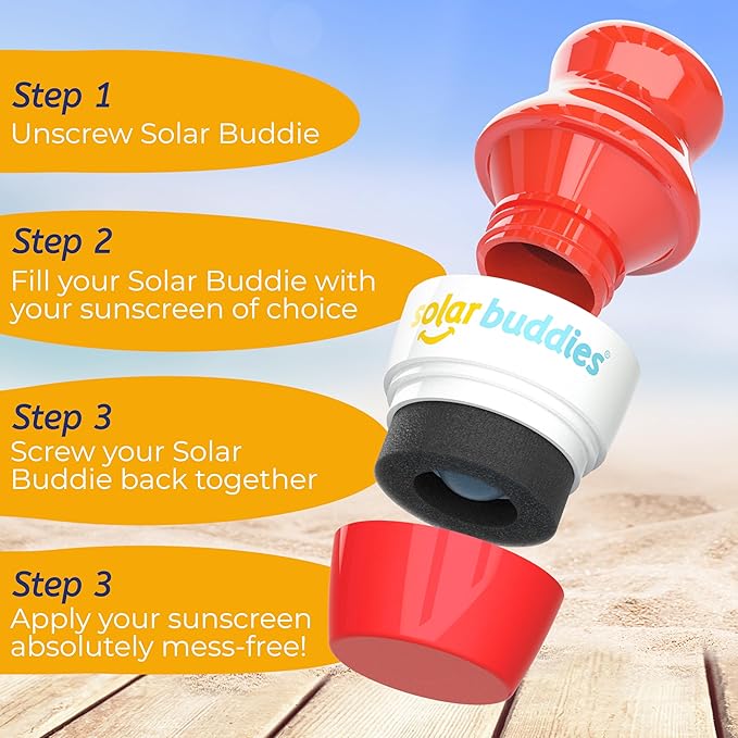 Solar Buddies Sunscreen Applicator - Single Red - Refillable Roll on Sponge Sunscreen, Suncream & Lotion Applicator For Kids, Adults & Families - Holds 3.4fl oz, Perfect Size for Travel