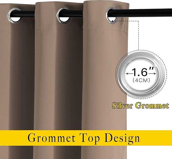 NICETOWN Blackout Small Curtains for Bedroom - Triple Weave Grommet Top Thermal Insulated Light Blocking Panels for Bathroom/Kitchen, Cappuccino, W34 x L50, Set of 2