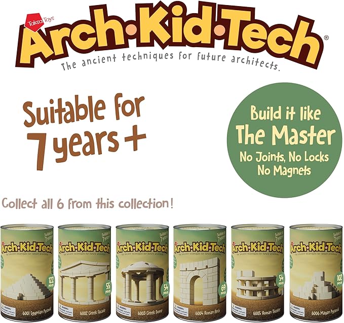 Taksa Toys Arch-Kid-Tech Ancient Mayan Pyramid Architecture STEM Building Blocks - 102-Piece Educational & Stackable Learning Set for Kids, Indoor Architectural Kit - Montessori Toys for 7+ Years Old