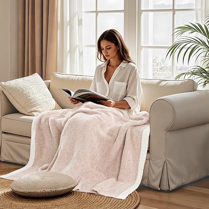 NEXHOME PRO Soft Blanket for Women, Twin Size Cozy Blanket Warm Reversible Knit Lightweight Throws for Sofa Bed, Picnic, Heather Terracotta, 60 x 80 inches