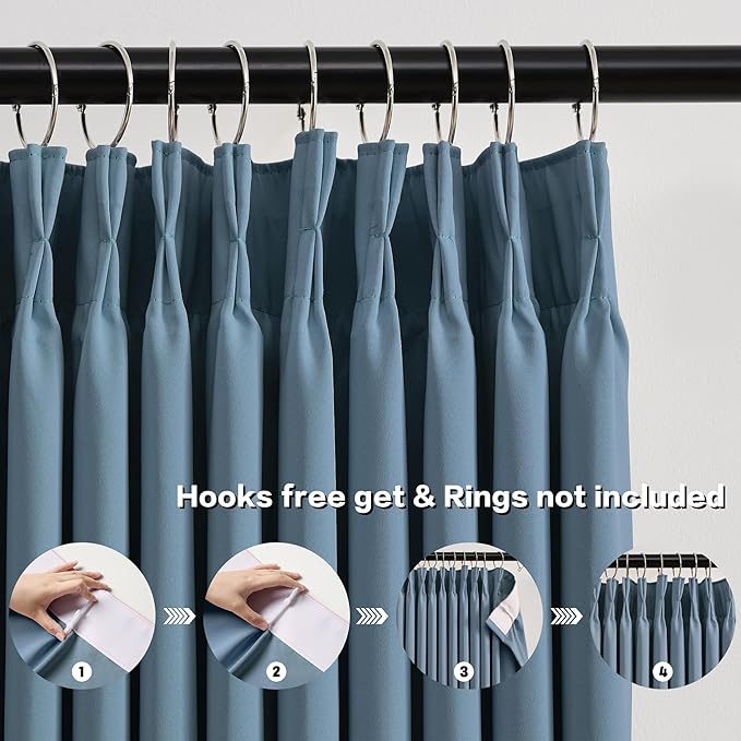 KEQIAOSUOCAI 2 PCs Dusty Blue Pleat Wide Drapes for Sliding Glass Door 60 Wide x 95 Inch Long, Privacy Light Block Noise Reduce Insulated Ceiling to Floor for Locker Room Basement Bedroom Closet