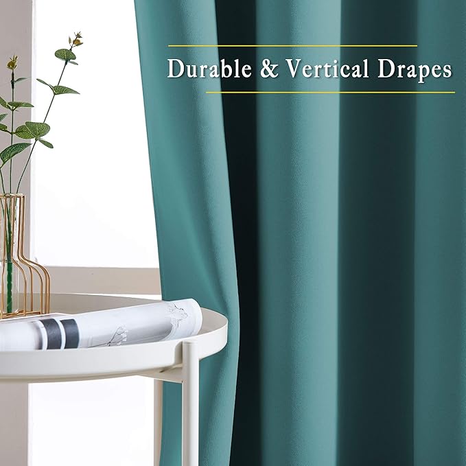NICETOWN Sea Teal Kitchen Window Curtains Over Sink - Window Treatment Thermal Insulated Grommet Light Blocking Curtains & Drapes for Bedroom/Bathroom, 2 Panels, W34 x L50