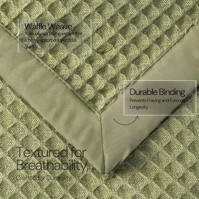 Salt Earth GOTS Certified 100% Organic Cotton Throw Blanket, 60" X 80" Blankets & Throws for Bed, Throw Blanket for Couch,Modern & Cozy Blanket, All Seasons, Waffle Blanket, Soft Blanket (Mosstone)