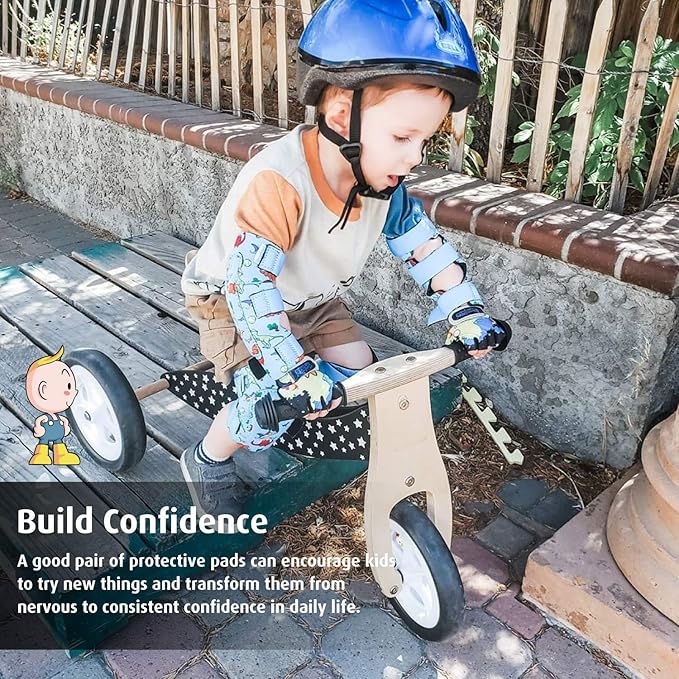 Soft-Style Kids Knee and Elbow Pads with Bike Gloves, Flexible Impact-Resistant Gear for Ages 2-11, Designed for Balance Bikes, Roller-Skating, and Skateboarding