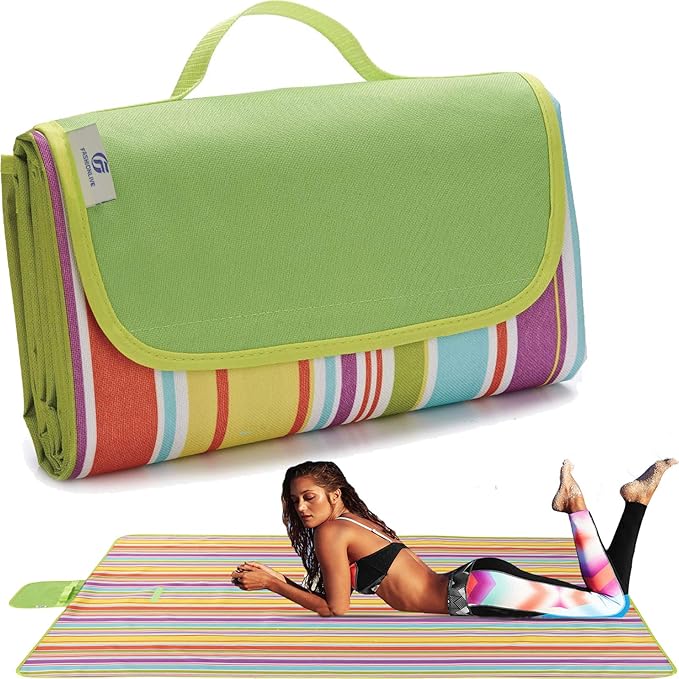 Beach Blanket Extra Large Picnic Blanket Outdoor Blanket Waterproof Sand Free Oversized Camping Mat Foldable Portable Handy Tote for Travel Sports Home Yoga Park Grass Lawn, 79"x57"