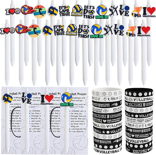 LiYiQ 72 Pcs Volleyball Party Favors Volleyball Team Gifts Volleyball Goodie Bags Stuffers Volleyball Ballpoint Pens Bookmark Card and Silicone Bracelet