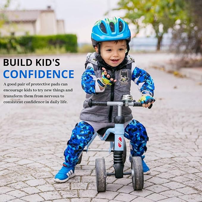 Soft-Style Kids Knee and Elbow Pads with Bike Gloves, Flexible Impact-Resistant Gear for Ages 2-11, Designed for Balance Bikes, Roller-Skating, and Skateboarding