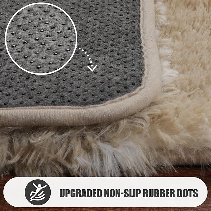 ONASAR Rugs for Living Room Bedroom, 5x8 Washable Fluffy Beige and White Area Rug, Geometric Boho Soft Plush Shaggy Fuzzy Floor Carpet for Nursery Kids Girls Boys Teen Dorm Home Decor Aesthetic
