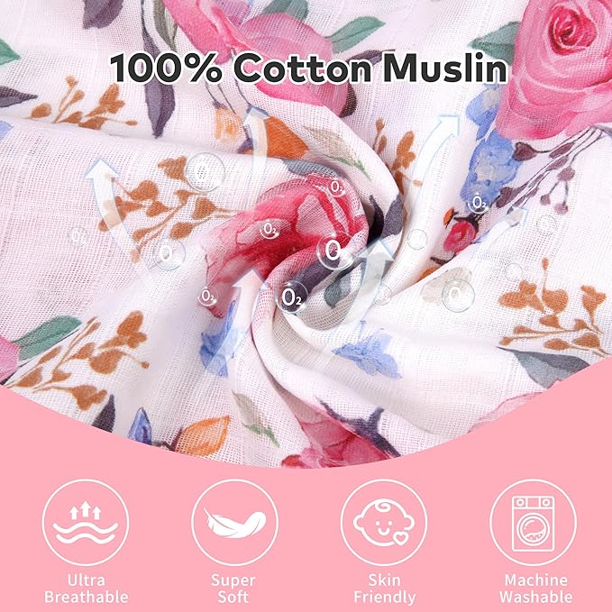 Rquite Muslin Car Seat Cover Baby, Carseat Covers Baby Girl Boy, Breathable Lightweight Infant Car Seat Cover, Baby Carrier Cover Car Seat Canopy Stroller Sun Shade for Summer & Hot Day, Universal Fit