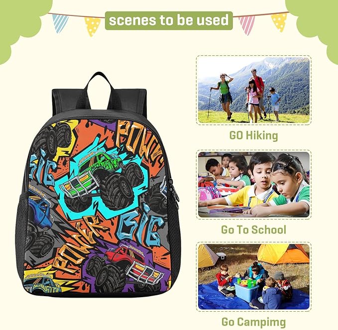 Toddler Monster Truck Car Waterproof Mini Backpack Boys/Girls Cute Small Backpack Kindergarten Preschool Bags 11 Inch