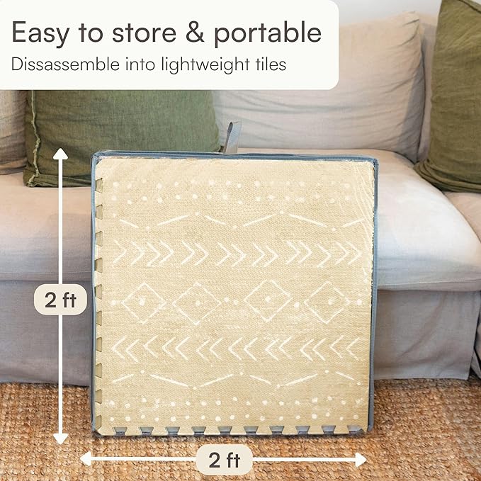 Baby Play Mat for Floor – 4x6ft Beige | Soft Non Toxic Premium EVA Foam Tiles for Tummy Time, Crawling & Playroom – Waterproof Interlocking Floor Mat for Babies & Toddlers by Lillefolk (6 Tiles)