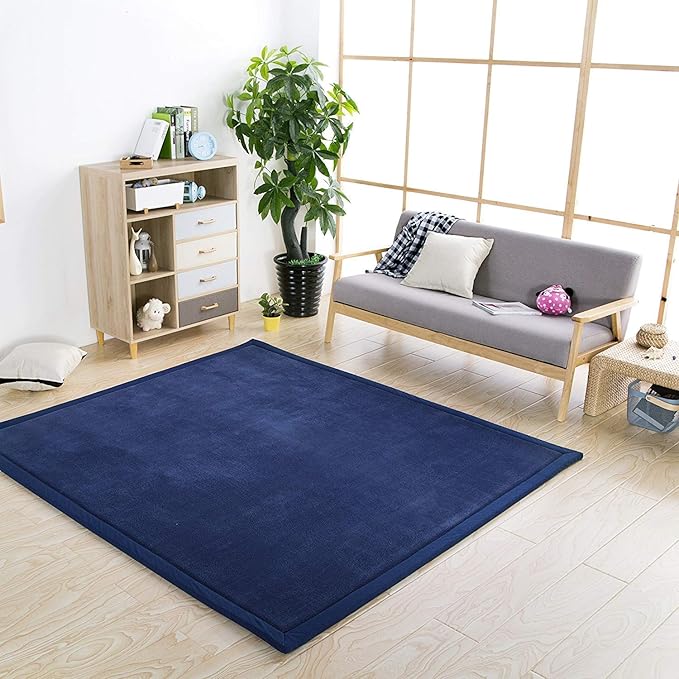 Loartee Nursery Rug Coral Velvet Crawling Rugs Mat Area Rugs Play Crawling Mat(6'8"x 6'8", Dark Blue) for Toddler Children Play Mat Yoga Mat Exercise Pads Carpet