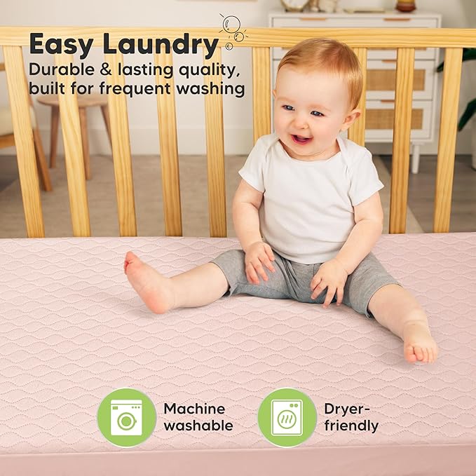 Waterproof Crib Mattress Protector Cover Fitted - 2-Pack Quiet Baby Crib Mattress Pad Sheets, 52" x 28" Soft Quilted Cotton Baby Sheet, Machine Washable, Easy Fit, Durable (Cameo/Mavy)