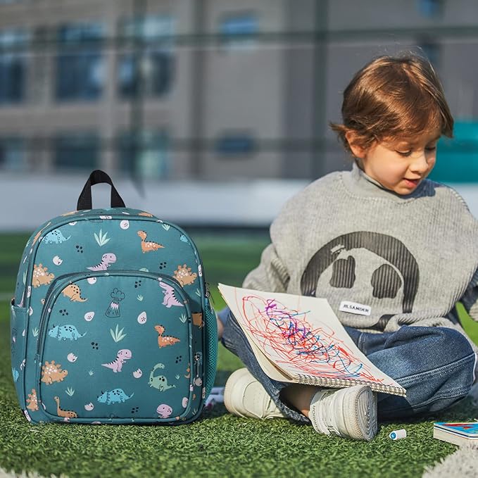 CLUCI Kids Backpack for Boys Girls Toddler Backpack for Preschool Kindergarten Child Cute Daycare Bookbag Travel Green Dinosaur
