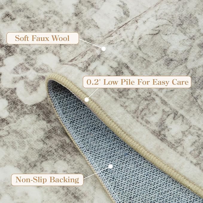 LIVEBOX Washable Rug 2x3 Kitchen Mats for Floor Entryway, Non Slip Front Door Mat for Bathroom Hallway, Boho Low-Pile Small Carpet Farmhouse Throw Indoor Rugs for Bath Sink, Taupe