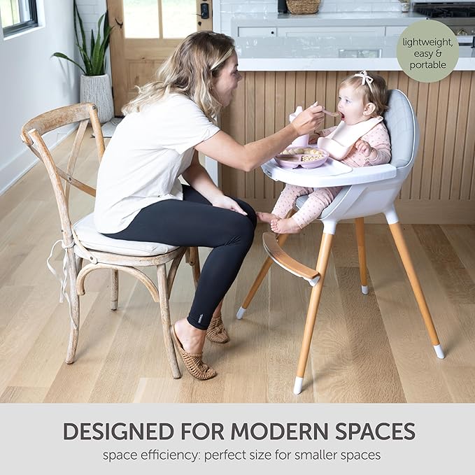 Convertible High Chair for Babies, Toddlers, Kids & Children - Wooden Highchair with Adjustable Height & Dishwasher Safe Tray - Wood Feeding & Dining Chair - Converts to Booster Seat - KoolaBaby