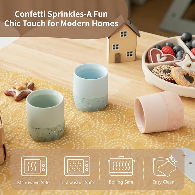 Moonkie Silicone Baby Cup 4 Months+ | Open Training Drinkware for Infants with Confetti Sprinkles | Baby-Led Weaning Essential | 2 oz (Mint, 1 Pack)
