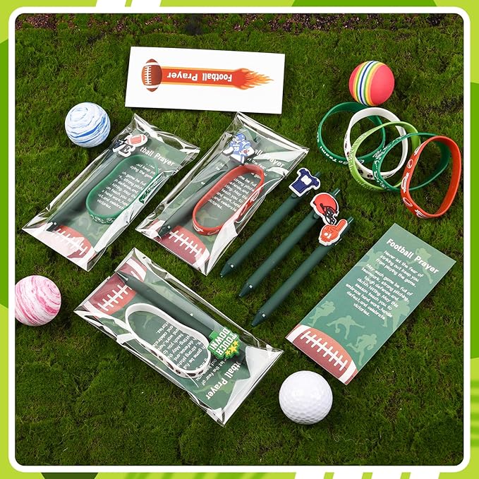 LiYiQ 72 Pcs Football Party Favors Football Team Gifts Football Goodie Bags Stuffers Football Ballpoint Pens Bookmark Card and Silicone Bracelet