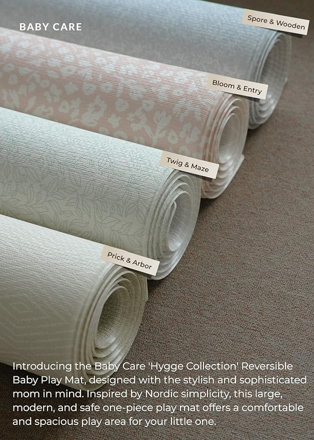 Baby Care Play Mat (Medium, Hygge - Twig & Maze) 73’’ x 49’’ Original One-Piece Reversible Rollable Waterproof Play Mat for Infants, Babies, Toddler, and Kids