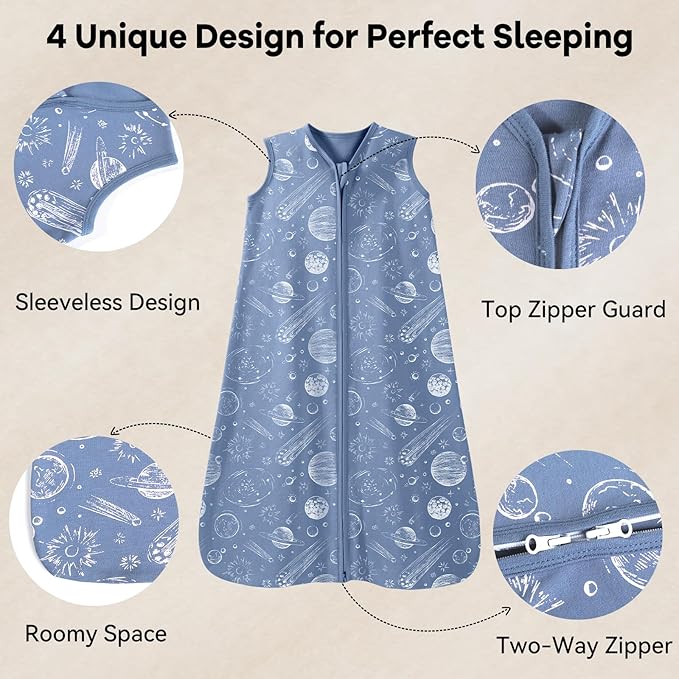 Baby Sleep Sack 0-6 Months 3 Pack 100% Cotton Lightweight 0.5 TOG Wearable Blanket Baby Sleep Bag with 2-Way Zipper for Newborn Infant