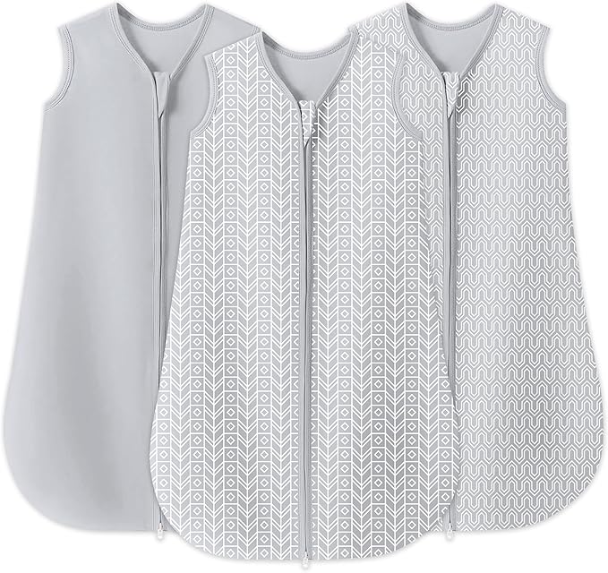 SWEET DOLPHIN Baby Sleep Sack 6-12 Months - 100% Cotton 2-Way Zipper TOG 0.5 Infant Wearable Blanket, Newborn Essentials Toddler 3 Pack Sleeping Sacks - Grey